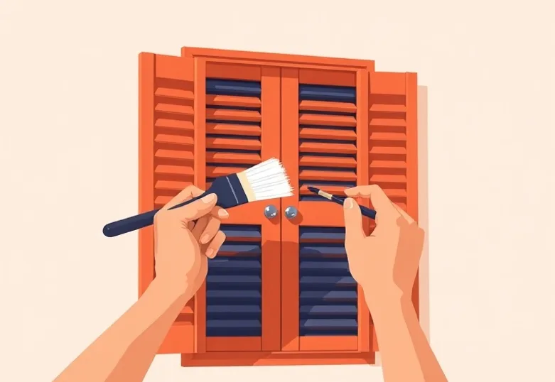 Mise en peinture au pinceau de volets et d'encadrements en bois