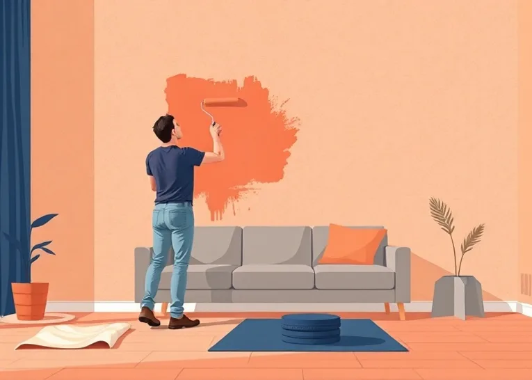 Peintre appliquant la peinture au rouleau sur un mur de salon