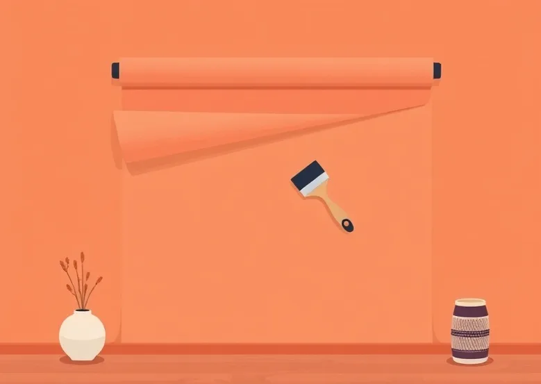 Pose de papier peint, rouleau et brosse à maroufler